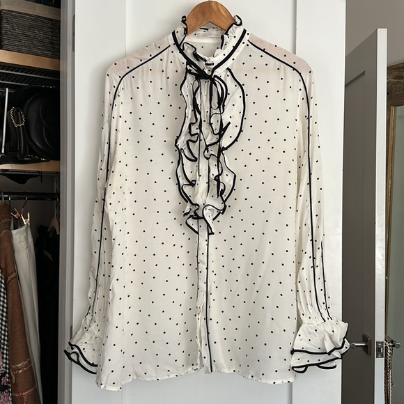 Anne Fontaine Jane Geometric polka dot Print Ruffle sz44 - Picture 5 of 8